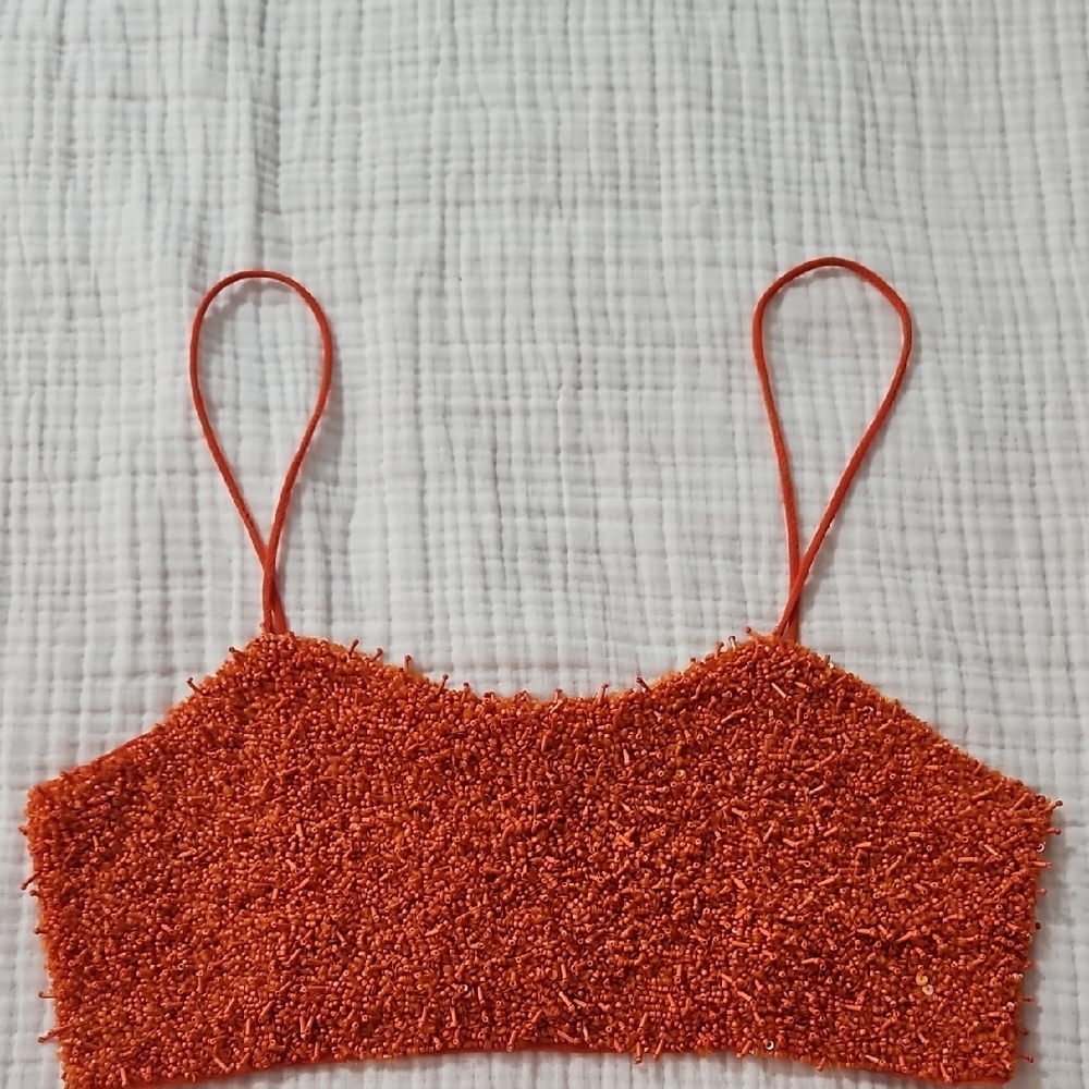 Zara Orange Fitted Crop Camisole